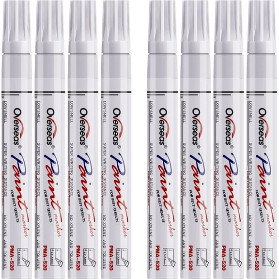Paint Pens Paint Markers - White Permanent Markers 8 Pack, Oil Based Waterproof Quick Dry Medium Tip Marker Pen for Metal, Wood, Fabric, Plastic, Rock, Stone, Mugs, Canvas, Glass,
