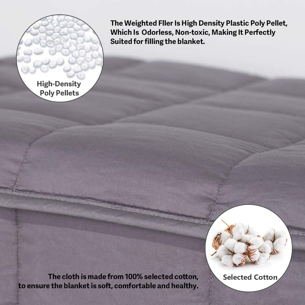NEX 100% Natural Cotton Luxury Weighted Blanket, Twin, 12 lbs, Charcoal Grey