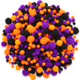 thumbnail image 1 of Bolas de pompones Tegeme, 1200 unidades, para manualidades de Halloween (negro, naranja, morado), 1 of 7
