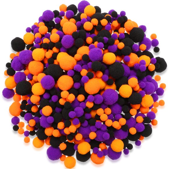 Bolas de pompones Tegeme, 1200 unidades, para manualidades de Halloween (negro, naranja, morado)