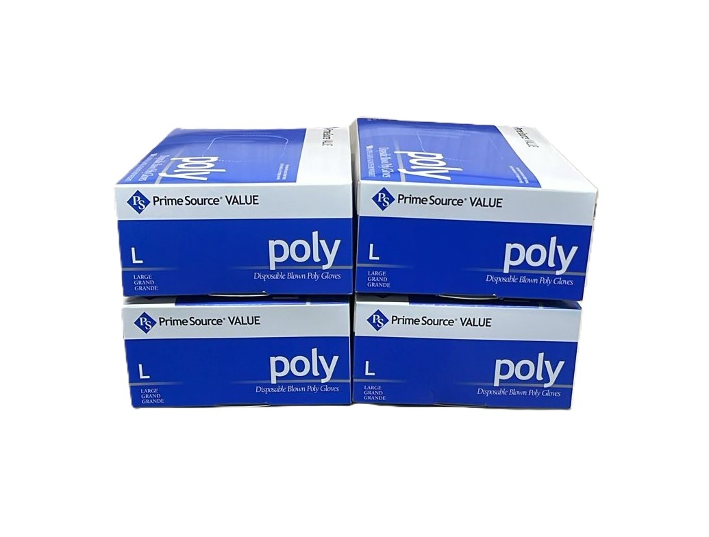 Poly Disposable Gloves (4/500) with 500 Count, Large, 4 Pack