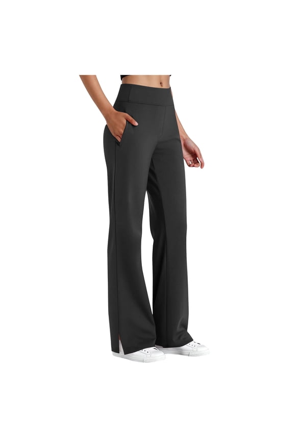 Yoga Pants for Women Plus Size High Waisted Pull on Side Split Straight Leg Lounge Pants Dressy Casual Work Trousers with Pockets
