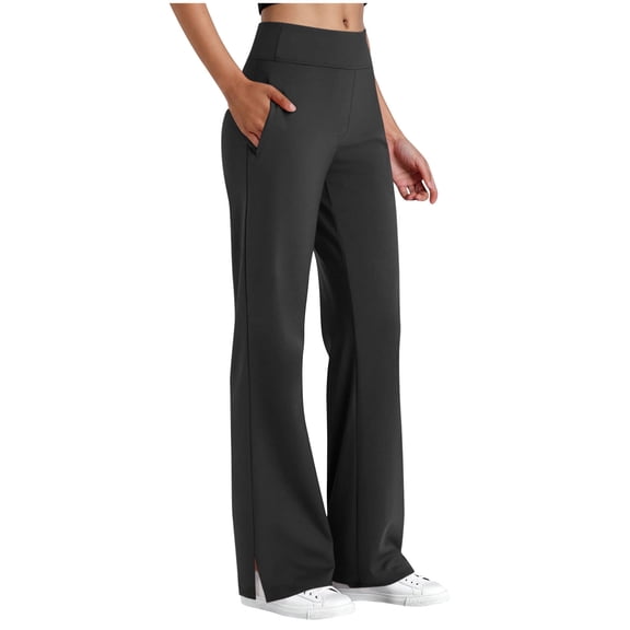 Gamivast Plus Size Dress Pants Women High Waist Pockets Solid Work Pants Stretchy Slim Fit Flare Pants Breathable Soft Comfy Business Office Daily Wear