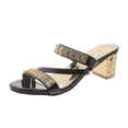 thumbnail image 2 of Samdudou Heeled Sandals for Women Open Toe Low Chunky Block Heel Criss Cross Sparkly Rhinestone Straps Slip On Slides Casual Summer Evening Party Dressy Mules, 2 of 7