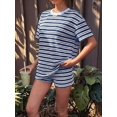 thumbnail image 5 of Womens Geometric Stripe Short Sleeve T-Shirt and Shorts Loungewear Set Dark Blue M, 5 of 7
