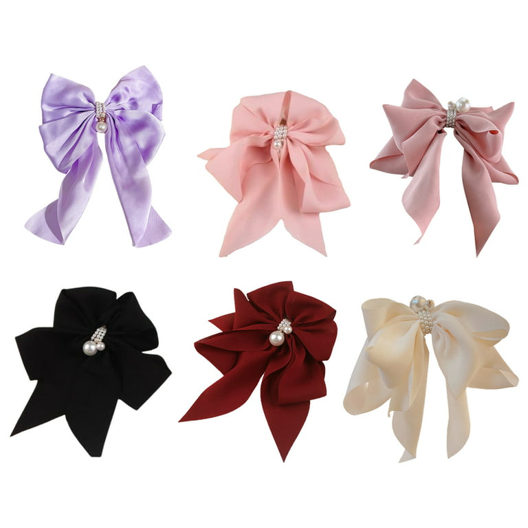 Women Hair Clip Faux Pearl Solid Color Large Ribbon Bowknot Non-slip  Elegant Female Spring Clip Barrette Hair Accessories 