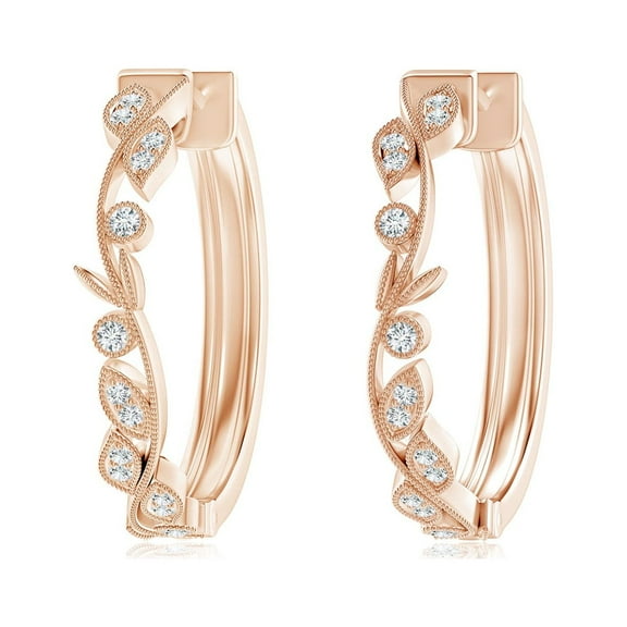 ANGARA Natural Diamond Leaf Hoop Earrings in 14K Rose Gold for Women (Size-1.4mm| Color-G| Clarity-VS2) | April Birthstone, Anniversary, Jewelry Gift for Women | Natural Diamond Earrings