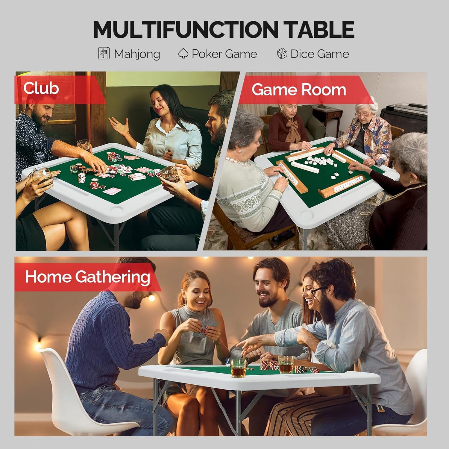 PEXMOR 39.5" Foldable Mahjong Table, 4 Player Card Game Table w/Cup Holders & Chip Grooves, Portable Folding Poker Domino Board Game Table for Blackjack, Texas Hold'em, Jigsaw Puzzles Game