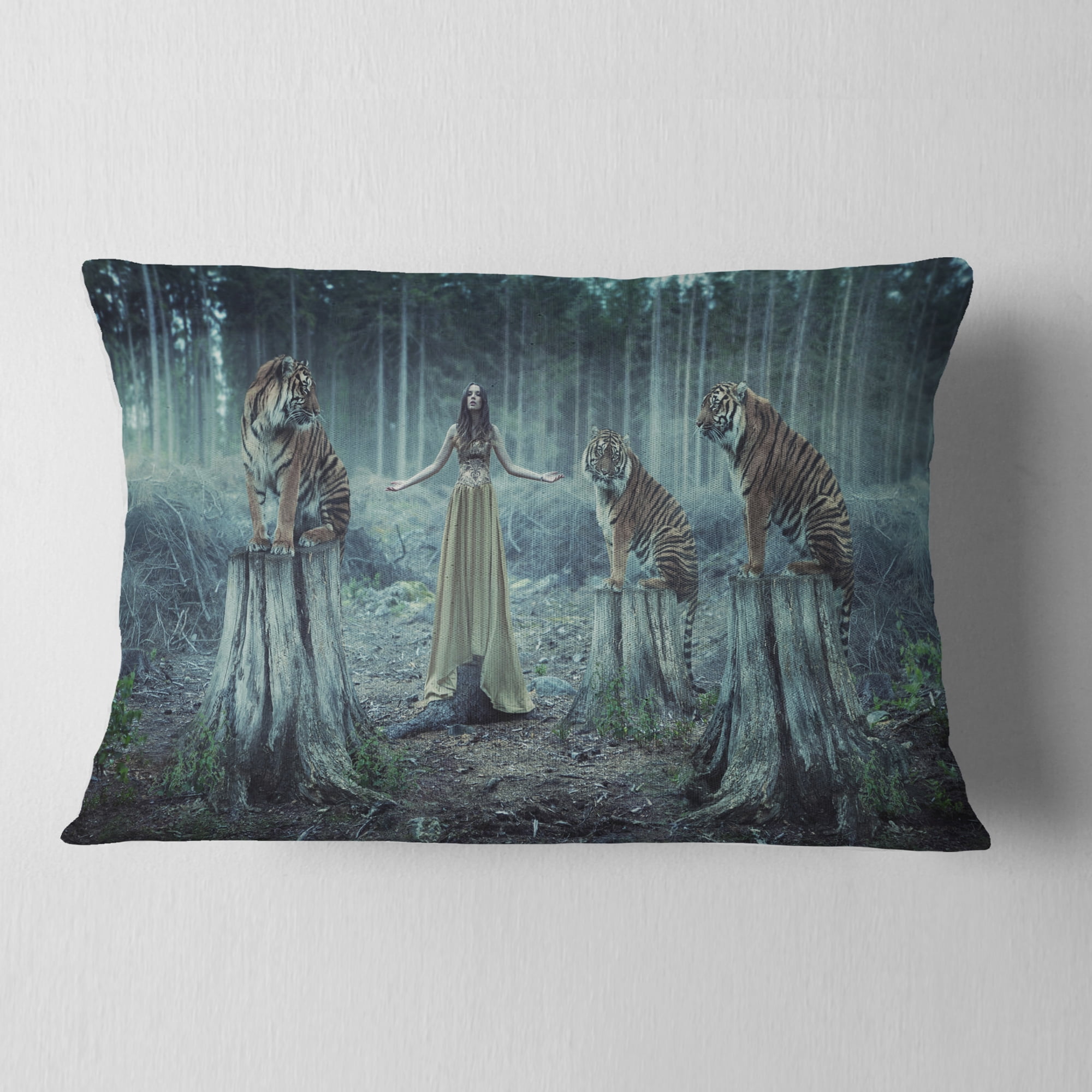 Designart Female Trainers with Tiger - Animal Throw Pillow - 12x20
