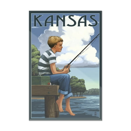 Kansas - Boy Fishing - Lantern Press Artwork (8x12 Acrylic Wall Art Gallery