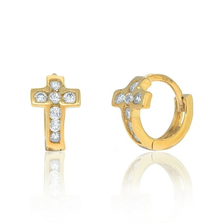 Jewelstop 14k Yellow Gold Cz Cross Huggie Hoop Earrings Kids 14k Yellow Gold Cz Cross Huggie Hoop Earrings Kids Children Small