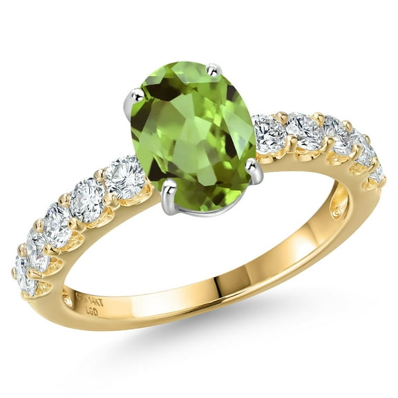 Gem Stone King 14K Two Tone Gold Green Peridot and Lab Grown Diamond Engagement Ring for Women | 2.75 Cttw | Oval 9X7MM | Gemstone August Birthstone | Size 6