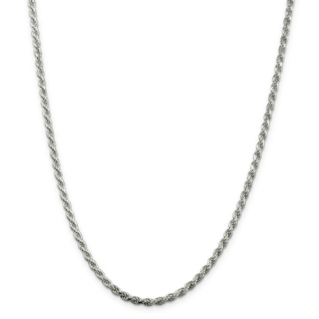 Sterling Silver 3mm Diamond-cut Rope Chain (Weight: 22.33 Grams, Length: 26 Inches)