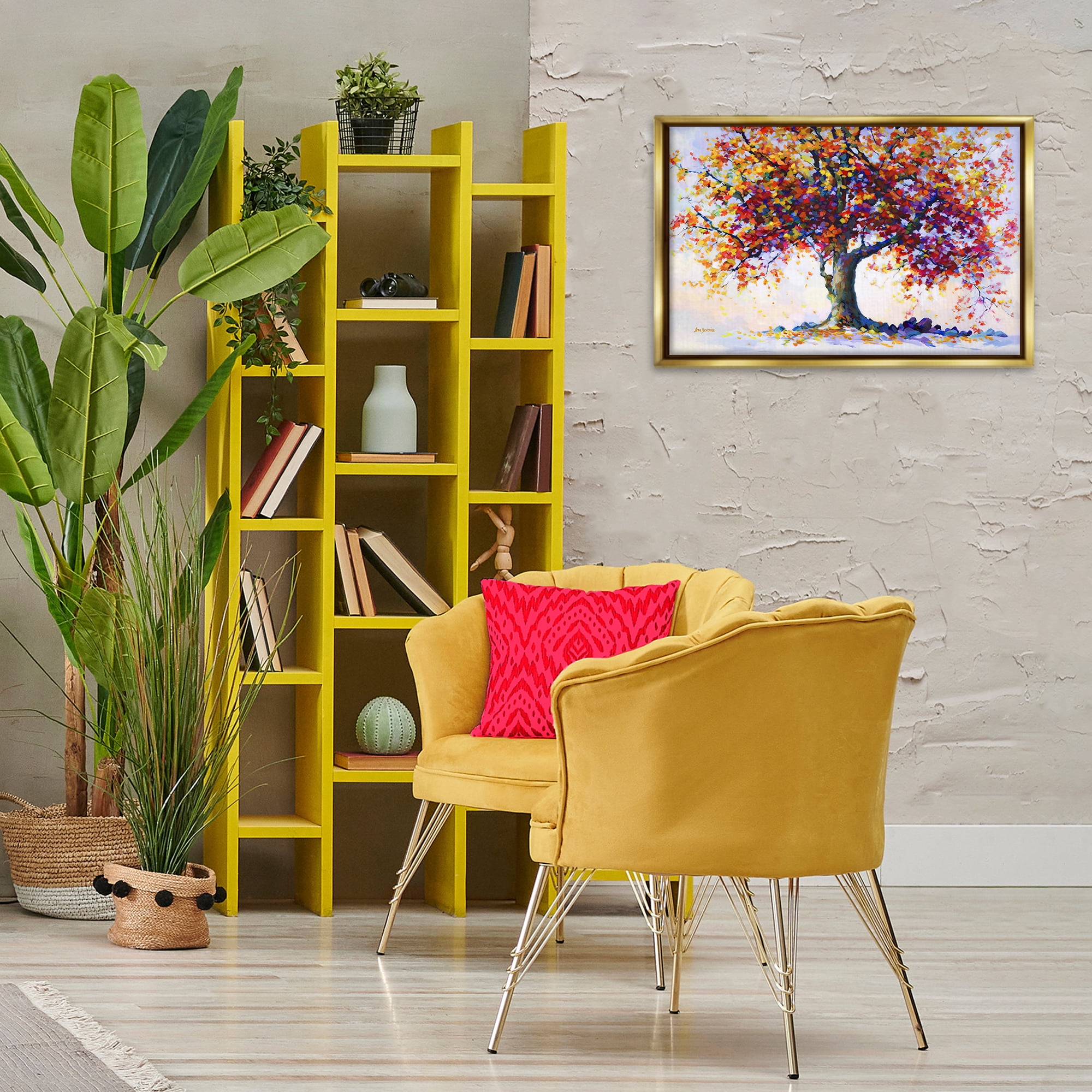 Stupell Industries Heartfelt Hues Tree Landscape & Nature Painting Gold Floater Framed Canvas Art Print Wall Art, 25 x 17