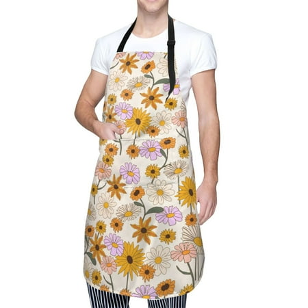 

Kdxio Boho Flowers Apron with Pockets Adjustable Kitchen Aprons for Men Women Waterproof Aprons for Cooking Drawing Crafting Baking Household Cleaning