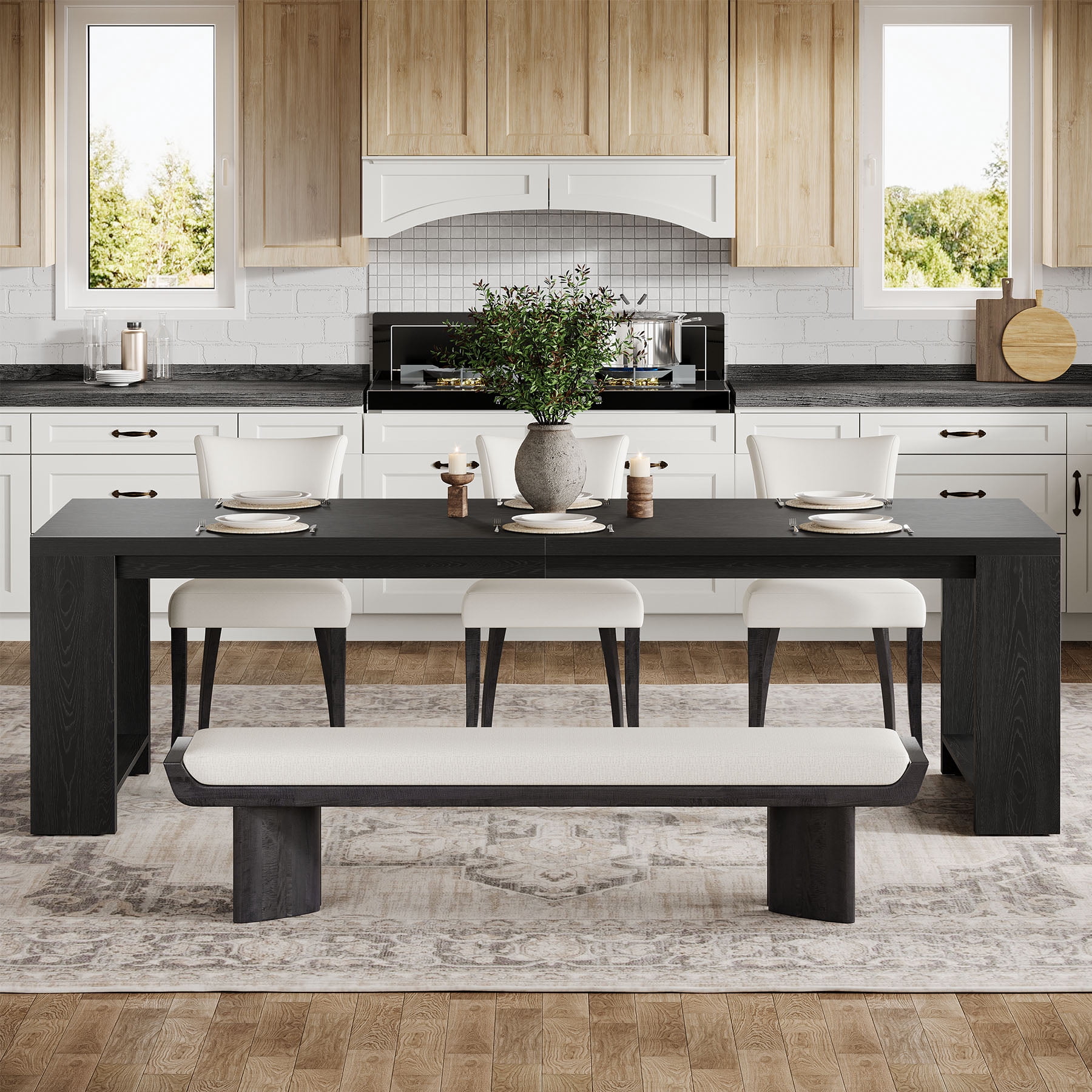 Tribesigns 86.61-inch Dining Table for 6-8, Farmhouse Kitchen Table, Extra Long Rectangular Dinner Table, Black