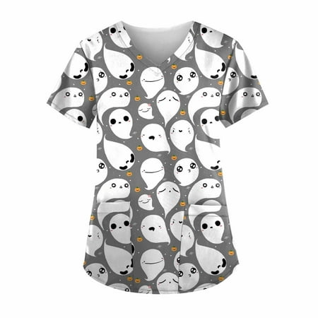 

Women Scrubs Top Nurses Clothing Working Uniform Top Care Workwear Fashion Fashion Tops Shirt C Printed V-Neck Shirt Short Sleeve Top Work Shirt