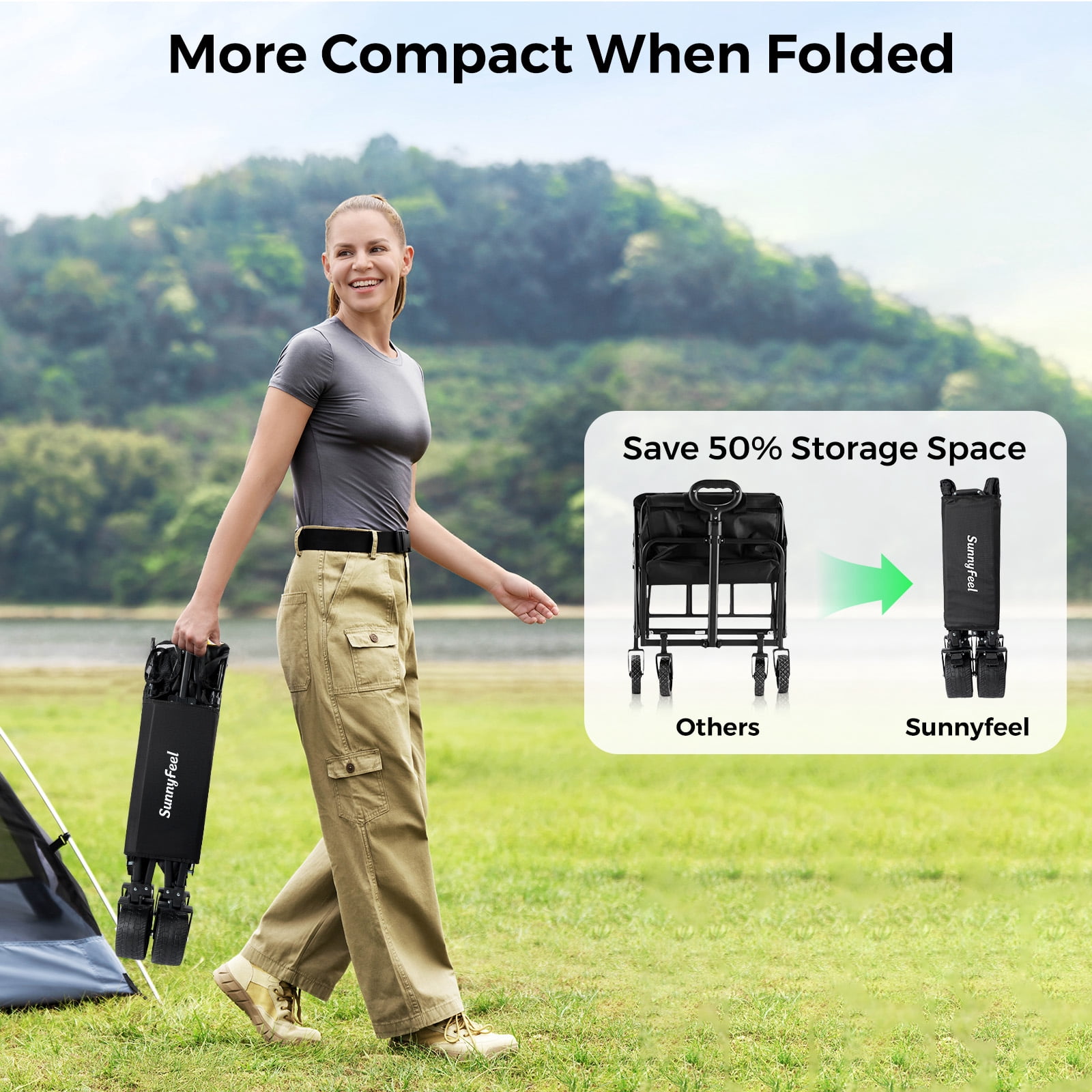 Sunnyfeel 230L / 220 lb Capacity Wagon with 3-in-1 Design, Foldable Canopy, and Rear Hanging Shelf, Black