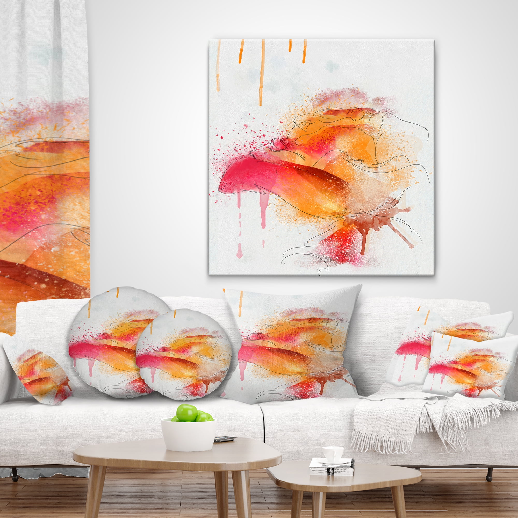 Designart Orange Rose Illustration Watercolor - Floral Throw Pillow - 12x20