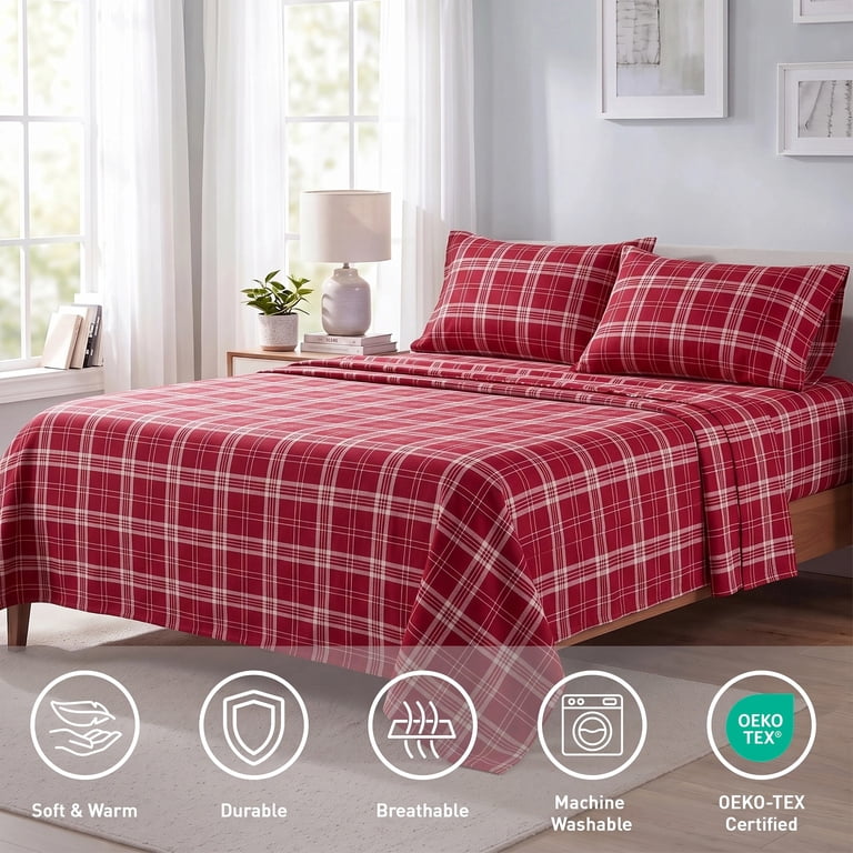 Regency Heights King Size Cotton Flannel Sheet Set, 4-Piece Flannel Bed ...