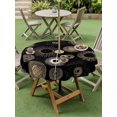 thumbnail image 3 of Outdoor Tablecloth with Umbrella Hole and Zipper, Geometric Black Round Table Cloth 60 Inch Waterproof Tablecloth, Abstract Goldeb White Boho Circle Dot Picnic Table Cover for Patio Camping, 3 of 7
