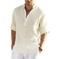thumbnail image 1 of Chemise Homme en Lin à Manches Longues Couleur Unie Chemise Décontractée Top Coton, 1 of 2