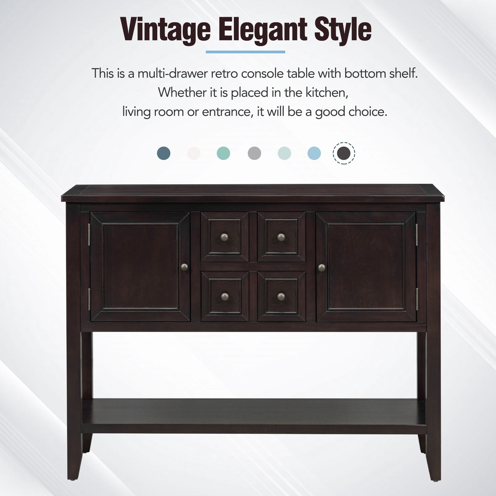 EUROCO 44.5" Console Table Sofa Table, Solid Wood Entryway Table with 4 Small Drawers, 2 cabinets and Bottom Shelf for Living Rooms, Entrances and Kitchens,Espresso