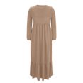 thumbnail image 5 of SMihono Fashion Women's Spring Balloon Long Sleeve Maxi Dresses 2025 Casual Knit Crew Neck Tiered Flowy Pockets Dress High Waist Ruffle Smocked Dress Khaki 4, 5 of 7