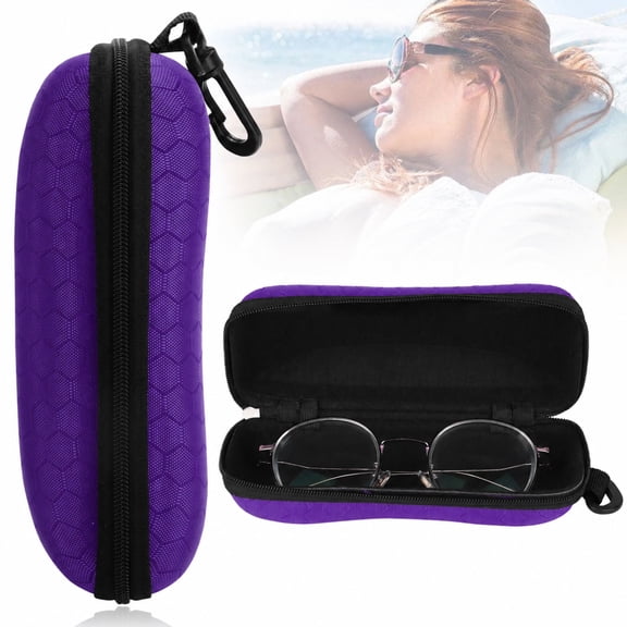 TSV Sunglasses Case, Portable Zipper Glasses Box, Hard EVA Eyeglass Protector with Hook, Purple