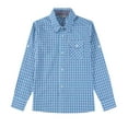 thumbnail image 5 of Bienzoe Boy's Cotton Plaid Roll Up Button Down Sports Shirts Blue/Azure 11/12, 5 of 9
