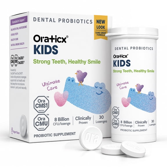 Oraticx Kids Oral Probiotics for Children, Strong Teeth, Healthy Smile, 8 Billion CFU, Yogurt Flavor, 30 Lozenges