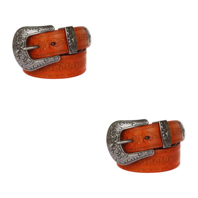 Maytalsory Sturdy And Fashionable PU Leather Belt Suitable For Men And Women Long Fashion Embossed Pattern Rivet Belt Long flowers yellow 110cm 2Set