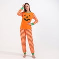 thumbnail image 1 of Argulvti Ensemble de Pyjamas Assortis pour la Famille, Haut à Manches Longues à Col Rond à Rayures d'Halloween avec Imprimé Citrouille + Pantalon Long pour Parents et Enfants, 1 of 10