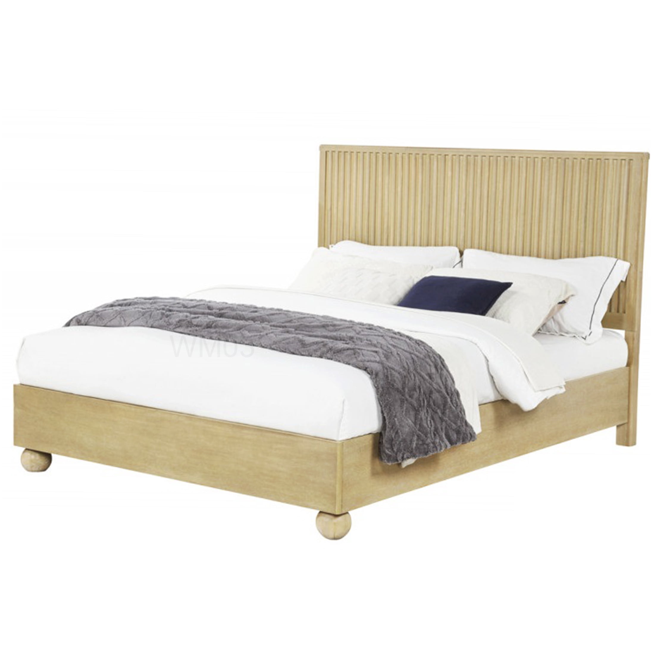 Platform Bed Frame King Size with Fluted Detail, Light Oak Finish, Underbed Storage Space