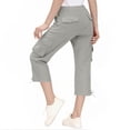 thumbnail image 3 of Girls Cotton Linen Capris Pants Summer Casual Baggy Cargo Pants Lightweight Loose Fit Hiking Crop Pants with Pockets, 3 of 6