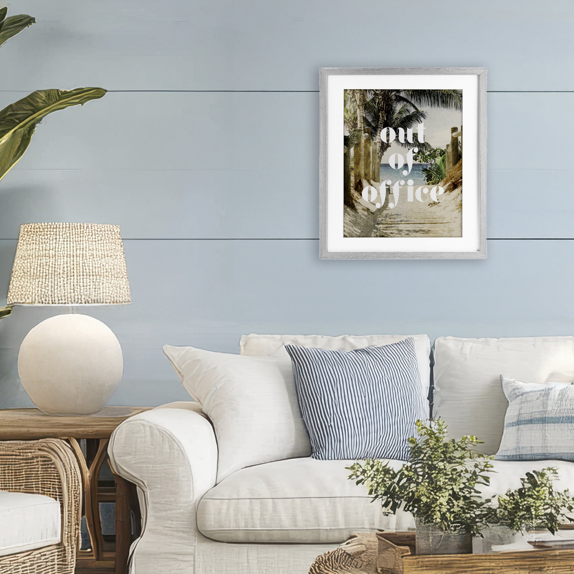 Out of Office Beach Path Gray Framed Print Under Glass, design by Lil' Rue