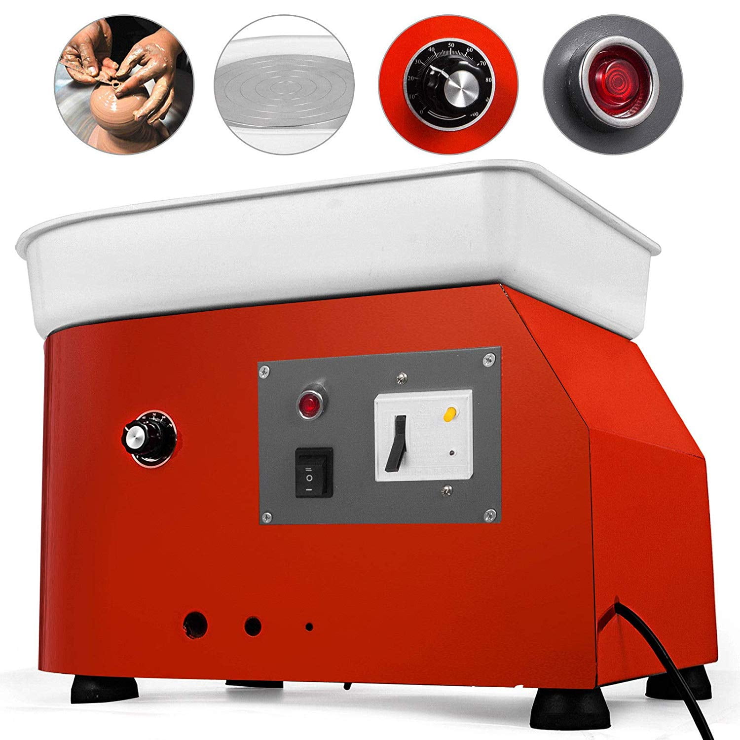 Mini Electric Pottery Wheel Machine Small Pottery Forming Machine with Tray for DIY Ceramic Work Clay Art Craft Red