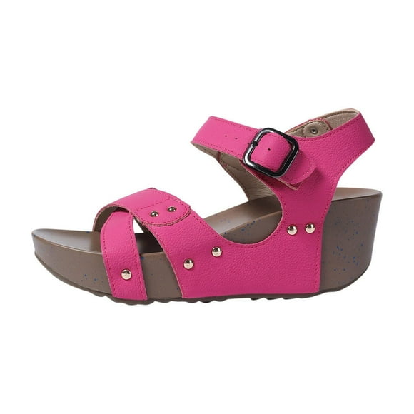 Hopeusnice Sandals for Women Pu Summer Shoes Breathable Soft Open Toe Sandals Thick-Soled Platform Heel Women's Sandals Non-Slip Trendy Shoes for Beach Round Toe Lightweight Walking Shoes Hot Pink 43