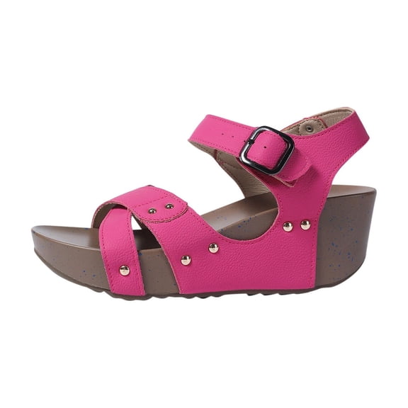 Hopeusnice Sandals for Women Pu Summer Shoes Breathable Soft Open Toe Sandals Thick-Soled Heel Women's Sandals Non-Slip Trendy Shoes for Beach Round Toe Lightweight Walking Shoes Hot Pink 43