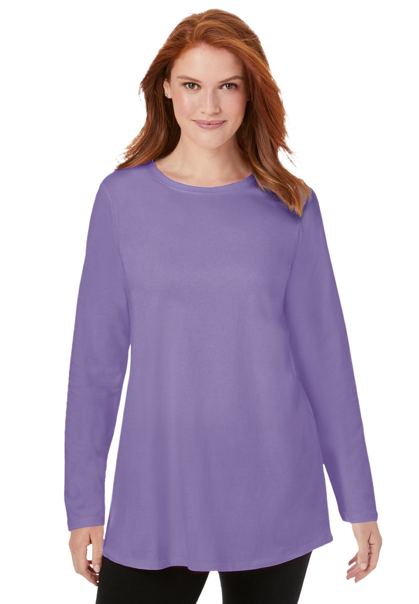 Woman Within Womens Plus Size Long Sleeve Crewneck Perfect Tunic 