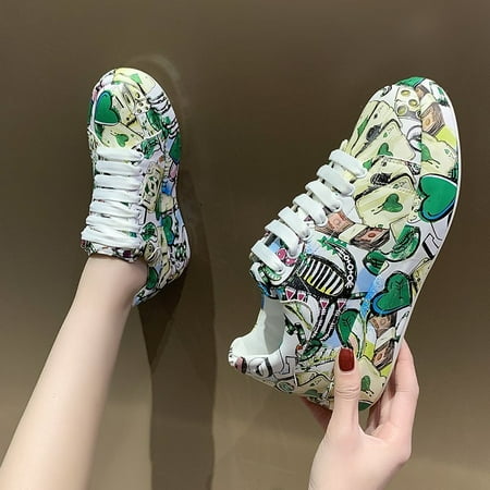 

Women‘s Graffiti Style Platform Sneakers Round Toe Lace Up Non-slip Skate Shoes Casual Low Top Sports Shoes