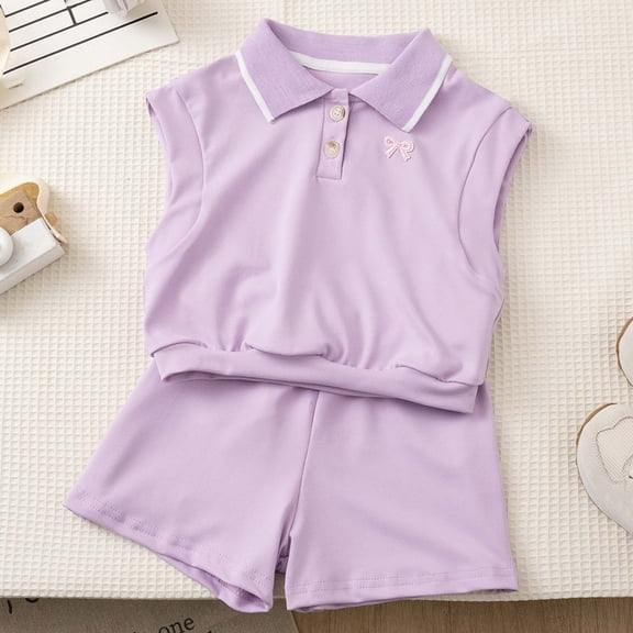 Amidoa Girls 2 Piece Outfits Summer Clothes Short Sleeve Soft T Shirts and Casual Shorts Kids Clothing Sets Purple Size 5T