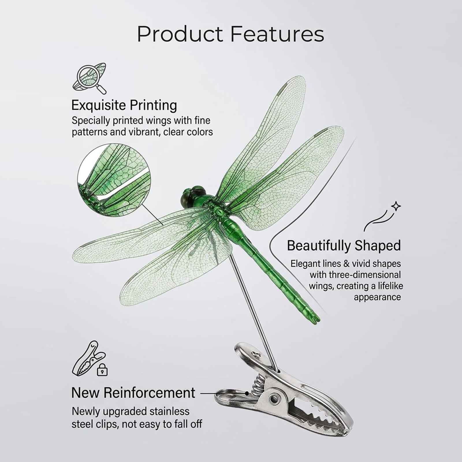 8PCS Dragonfly Clip Bug Repellent 9.8in Plastic Dragonfly Clips Outdoor Garden Stakes Patio Lawn Yard Flying Insect Decor Set