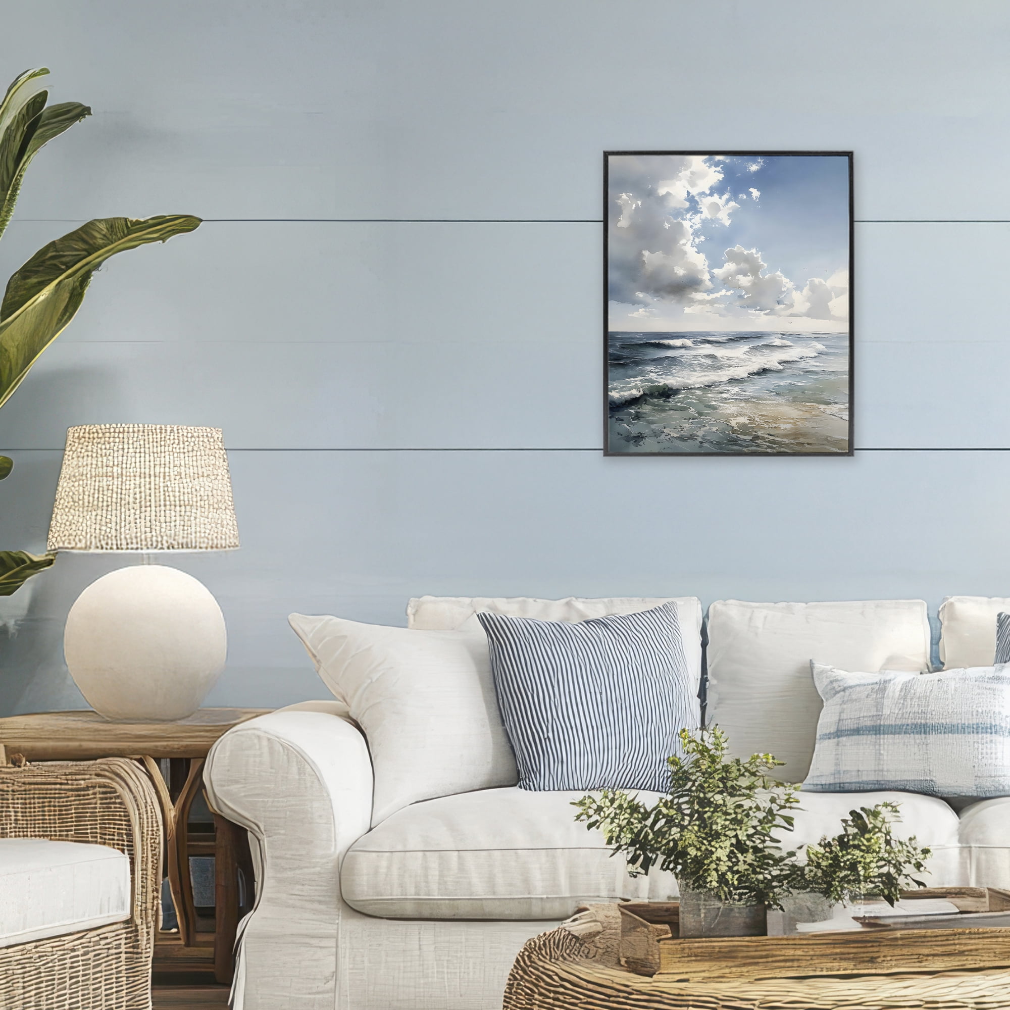 Stupell Industries Soft Waves & Clouds Black Framed Giclee Art, design by Franklyn Gregory