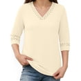 thumbnail image 5 of ClodeEU Women's V Neck Elbow Sleeve Blouse,Casual Loose Fit Solid Color Top Beige,Women's Plus L, 5 of 8