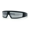 thumbnail image 5 of 80s Robotic Sci-fi Futurism Narrow Rectangle Wrap Around Plastic Sunglasses Black - Silver Mirror, 5 of 8