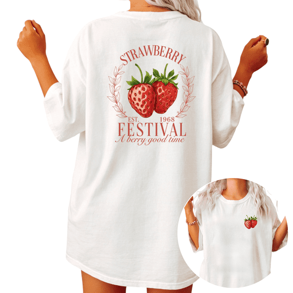 UNISHE Vintage Strawberry Womens Print Tshirt Graphic Tees White/Black S-5XL Tops