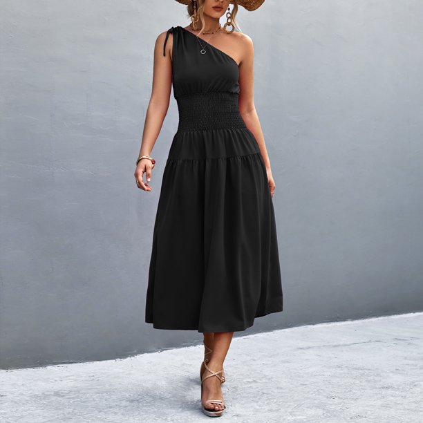 Vestido de fiesta asimétrico de cintura media de color sólido estilo bohemio informal para mujer