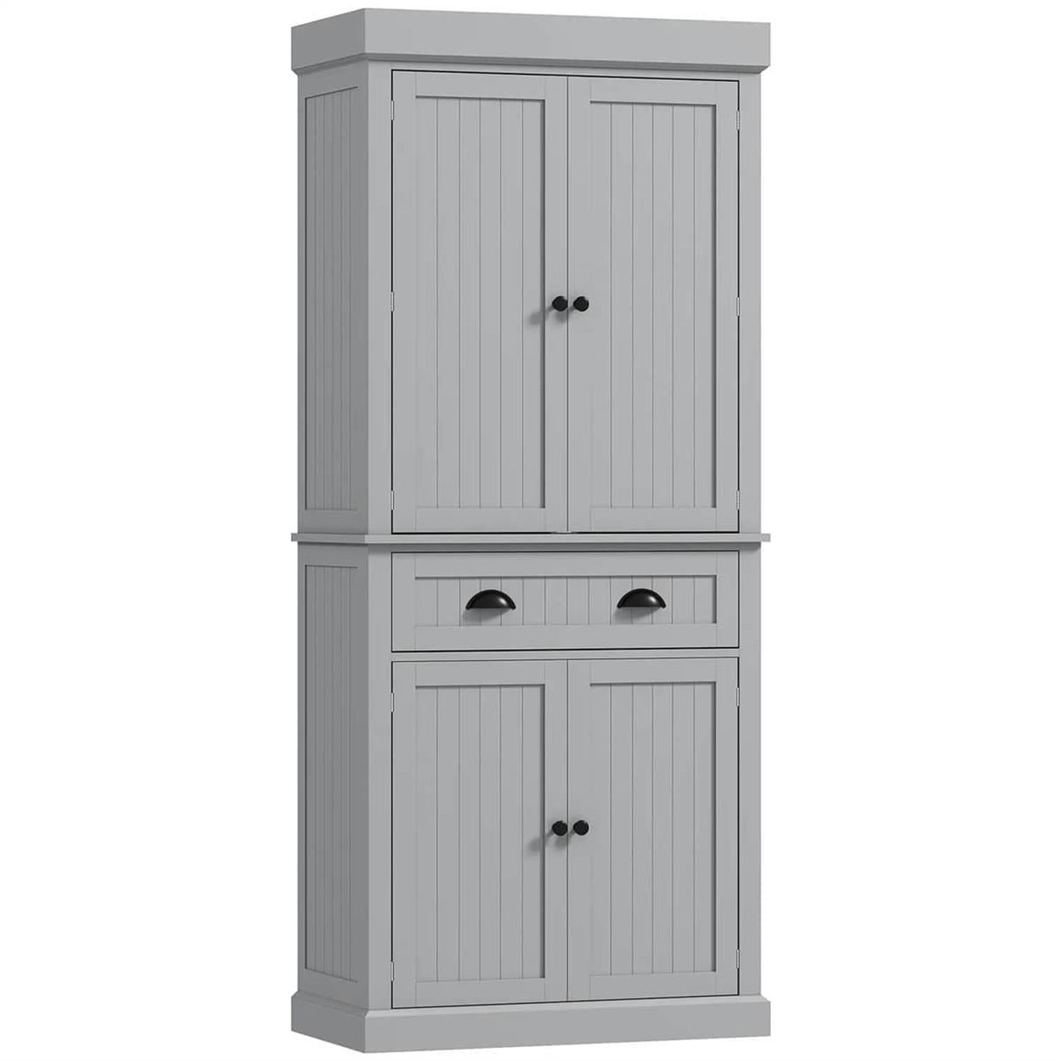 Demi Bonn 71" Large Kitchen Pantry Cabinet with LED Lights, 6 Sliding Shelves, Drawer & 4 Adjustable Shelves for Kitchen Organization, Gray