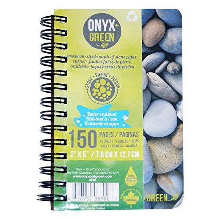 Onyx and Green Notebook, 3 x 5 Inches, Side Coil, 75 Ruled Sheets, Stone Paper, (6700)